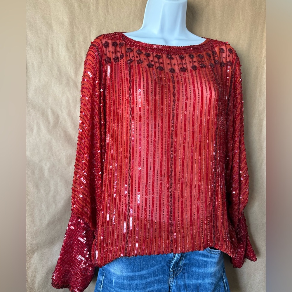 Vintage red beaded top medium